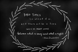 Dark Times Lie Ahead Of Us And There Must Be A Time When We Must Choose Between What Is Easy And What Is Right Albus Dumbledore Dumbledore Harry Potter Quotes