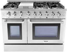 Find, shop for and buy thor kitchen appliances online at us appliance. Thor Kitchen Hrg4808ulp 48 Inch Freestanding Professional Gas Range With 6 Sealed Burners 6 7 Cu Ft Total Capacity Convection Griddle Infrared Broil Burner Dual Burners Automatic Re Ignition Continuous Grates 2 Ovens And