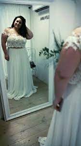 Cute Plus Size Crop Top Wedding Dress With Off Shoulder Floral Sleeves Crop Top Wedding Dress Modest Wedding Gowns Wedding Dresses