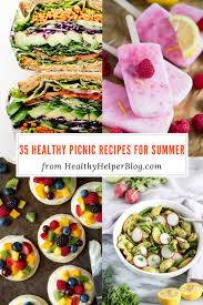 Pack a picnic basket with summery salads, a classic quiche and other tasty treats. 35 Healthy Picnic Recipes For Summer Healthy Picnic Foods Picnic Foods Healthy Picnic
