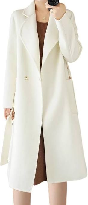 Amazon.com: Womens Long Wool Coat Notched Lapel Trench Coat Belted  Windproof Lightweight Outerwear Winter Warm Overcoat,White,XS : Clothing,  Shoes & Jewelry