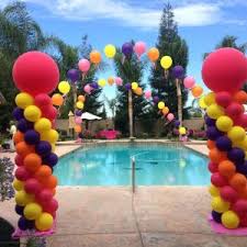 Then you should use a weight that's light enough to float, but heavy enough to. Pool Balloons Balloon Arches Over Pool With Outdoor Bigger Balloons Pool Cover Balloons Magic In The Middle