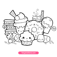 Sweets coloring pages for kids online. Kawaii Sweets Doodle Free Coloring Page Printalbe Pdf