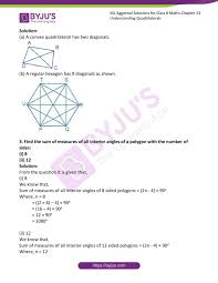 In a regular polygon, all the interior angles measure the same and hence can be obtained by dividing the sum of the interior angles by the number of sides. Ml Aggarwal Solutions For Class 8 Maths Chapter 13 Understanding Quadrilaterals Available In Free Pdf Download