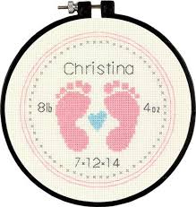 From bibs to booties to blankets, these colorful designs add life and laughter to baby's favorite belongings. Baby Footprints Cross Stitch Kit