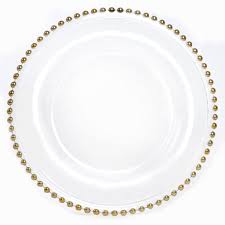 Check spelling or type a new query. Tigerchef Round Gold Beaded Rim Glass Charger Plate 13