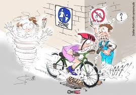 Radfahrer In Fussgangerzone Cartoon Comic Karikaturen Illustration Grafik Design
