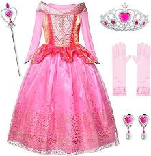 Amazon Com Little Girls Birthday Dress Up Princess Aurora Costume With Gloves Earings Tiaras In 2020 Girls Birthday Party Dress Birthday Girl Dress Dress Up Costumes