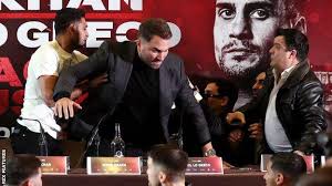Amir Khan: Boxer throws water at Phil Lo Greco in heated exchange about  personal life