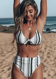 Black And White Striped Swimsuit Bottoms Black White Stripe Print High Waisted Bikini Sampeel In 2020 Womens Swimsuits Bikini Grey Bikini Set Trendy Swimsuits