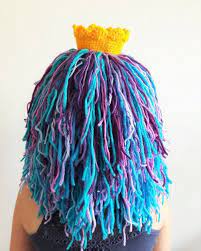 Princess Hat Yarn Wig Hat With Crown Funny Hat Costume Hat Wig Hat Kids Hats Crochet Wig Halloween Hat Photo Prop Winter Hat Yarn Wig Crochet Wig Wig Hat