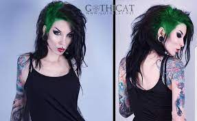 The punk hairstyles for guys are not only innovative, but also demonstrates a feeling of dye your hair with an uncommon color like red, green, blue, black or pink, which are against the mainstream. Razorcandi Deathhawk Mohawk Mohawkdown Green Black Hair Gothic Punk Alternative Hairstyles Alternative Hair Deathhawk Goth Hair