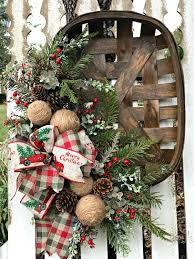 Christmas Tobacco Basket Wreath For Front Door Rustic Farmhouse Holiday Wreath Winter Door Hanger Holiday Wall Hanging Mantel Decoration Retro Christmas Decorations Baskets On Wall Holiday Wreaths