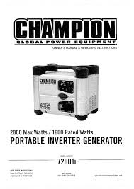 Champion 2000 watt portable generator. Product Manual For Champion 2000w Petrol Invertor Generator Manualzz
