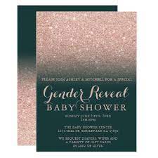 Rose Gold Glitter Green Emerald Gender Reveal Baby Invitation Zazzle Com Gender Reveal Baby Shower Invitations Rose Gold Baby Shower Baby Shower Gender Reveal