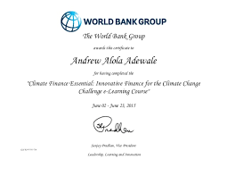 This is a very important document for. World Bank Climate Finance Certificate