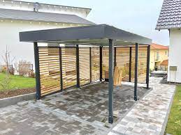 Carport Aus Metall In Ral 7016 Mit Douglasie Rhombus Wandelementen Uberdachung Holz Carport Holz Carports