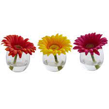 Nearly Natural Gerbera Daisy Artificial Arrangement In Glass Vase Set Of 3 1518 S3 The Home Depot In 2020 Gerbera Vase Set Gerber Daisies