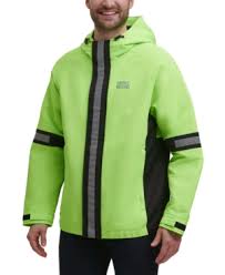 Dkny Men S Tech Regular Fit Colorblocked Hooded Rain Jacket In Acid Modesens