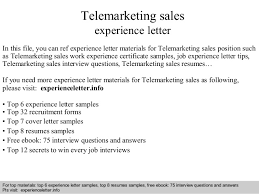 Telemarketing Sales Experience Letter