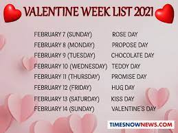 Valentine Day List Valentine Week Calendar 2021 Check Out Valentine S Week List Of Days And Dates Here Trending Viral News Aap hamari rose day wala post padhe jisme maine special rose day par hi likha hai , iss. valentine week calendar 2021