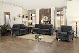 Brown suede sofa set with throw pillows, interior, couch. 8216dg Homelegance Cornelia Dark Grey Sofa Set Collection