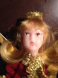 Vintage Handarbeit DROZD Germany 4 3/4 tall Wax Angel Tree Topper Velvet  Dress