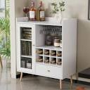 Cozy Castle White Coffee Bar Cabinet with Storage, Mid-Century ...