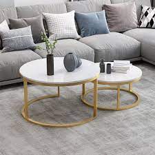 Nordic Style Coffee Table Gold Metal White Marble Living Room Accent Table With Round Top Set Of 2 Living Room Accent Tables Living Table Round Coffee Table Living Room