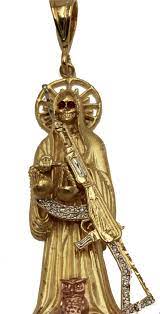 Check spelling or type a new query. Santa Muerte With Riffle Gold Plated Pendant With Cz Pendant 18k Gold Plated With 24 Inch Chain Santa Muerte Gold Cz Pendant
