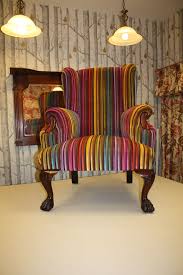 Georgian Armchair Upholstered With Multi Coloured Striped Velvet Fabric By London Upholsterers Fabric Lelievre Melis Furniture Upholstery Armchair Furniture