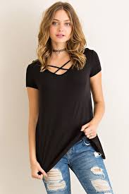Criss Cross Top Black This Could Go A Long Way In My Wardrobe Year Round Clothes Round Neck Tops Fashion