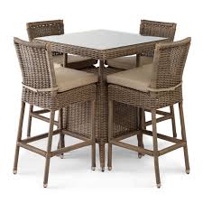 Alcee Resin Wicker Outdoor Patio 5 Piece Bar Table And Chair Set Taupe Outdoor Furniture Sets Home Depot Adirondack Chairs Dining Table Chairs
