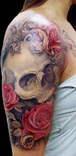 Black And Red Rose Tattoo Sleeve Red Roses With Black And Gray Centered Main Objects Rose Tattoos Skull Tattoos Tattoos