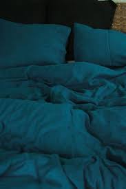 Black And Blue Bedding Sets Linen Duvet Cover In Sea Blue Color Queen King Duvet Blue Etsy Blue Bedding Teal Duvet Cover Teal Bedding