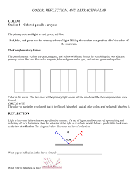 Color Reflection And Refraction Lab