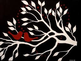 Acrylic Black And White Tree Painting Valentine Love Birds In Tree Original Acrylic Painting Black White Red 20 X 16 By Jul Deco Holiday Painting Canvas Painting Diy
