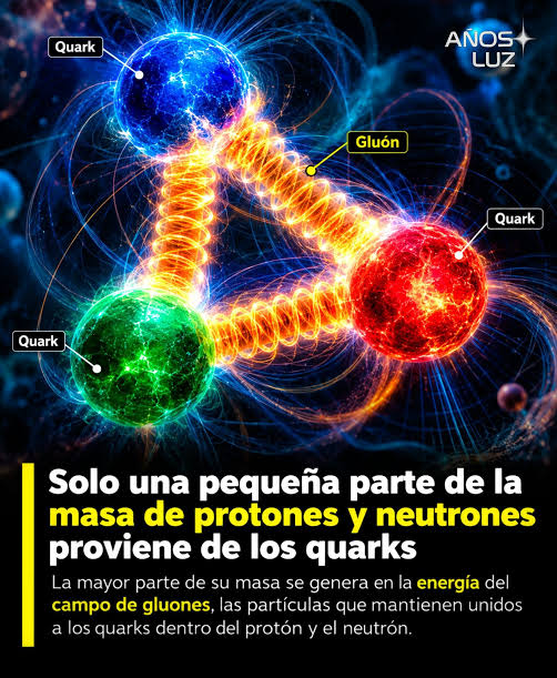 El origen gluónico de la masa del protón La mayoría de la materia que  compone el universo visible está formada por protones y neutrones. Estos, a  su vez, están constituidos por quarks