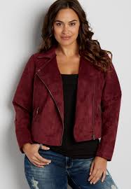 Plus Size Faux Suede Moto Jacket In Burgundy Burgundy Jacket Outfit Faux Suede Moto Jacket Faux Leather Jacket Outfit