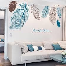 Large Feathers Wall Decals Turquoise Living Room Decor Wall Stickers Living Room Feather Wall Decal