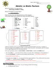 Put answers in your own words. Abiotic Vs Biotic Factors Doc Name Justin Sotelo Hour 6 Abiotic Vs Biotic Factors What Is The Definition Of An Abotic Factor Non Living Condition Or Course Hero