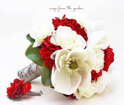 Dark red flowers is our special selection of red flowers with a darker tone. Winter Wedding Bridal Bouquet With Silk Magnolias And Hydrangea Real Touch Roses In Flower Centerpieces Wedding Flower Bouquet Wedding Wedding Bridal Bouquets