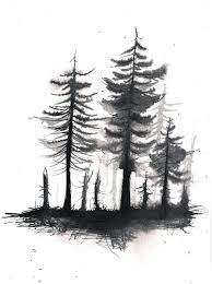 Forest Painting 8x12in A4 On Paper Black And White Fir Etsy Forest Painting Black Tree Forest Sketch