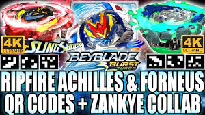 Beyblade burst surge archives | youchesstube from i.ytimg.com it was released in western countries as a part of the jormuntor j6 & evo helios blazebringer dual pack for usd$14.99 in the united states. Qr Codes Ripfire Z Achilles Forneus Turbo Em 4k Collab Youtube