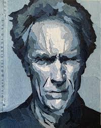 Recycled Denim Collage Artwork of Clint Eastwood