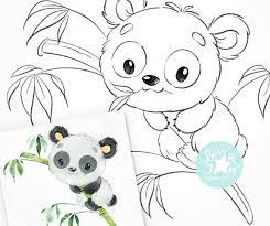 Baby Panda Digi Stamp Coloring Page Digital Art Baby Etsy Elephant Coloring Page Digi Stamp Cow Coloring Pages