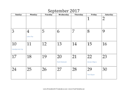 September 2017 calendar services with usa holidays online. Printable September 2017 Calendar