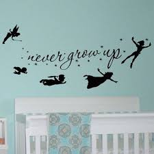 Peter Pan Wall Decal Children Flying Silhouette Never Grow Up Quote Fantasy Fairytale Wall Wall Decals For Bedroom Nursery Wall Decals Quotes Kids Wall Decals