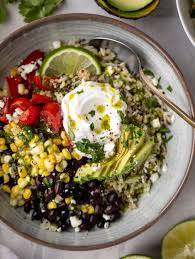 Baja Grain Bowls Baja Grain Bowls With Cilantro Lime Vinaigrette Recipe Grain Bowl Recipe Whole Food Recipes Grain Bowl