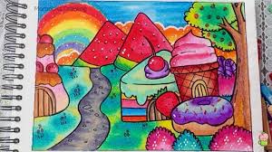 Pemandangan Sweets World Cara Menggambar Dan Mewarnai Gradasi Warna Oil Pastel Youtube Cara Menggambar Gambar Painting